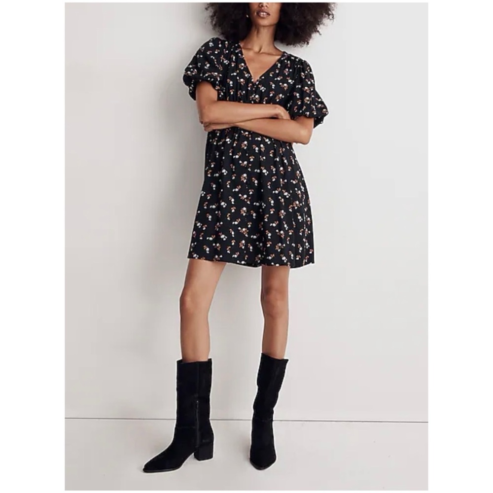 Madewell Black Mini Dress with Floral Print